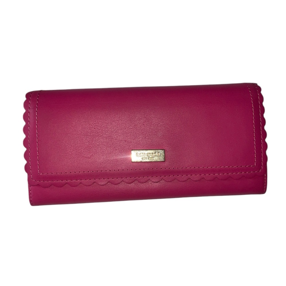Kate‎ Spade Pink Leather Snap Wallet Scalloped Edge One Size